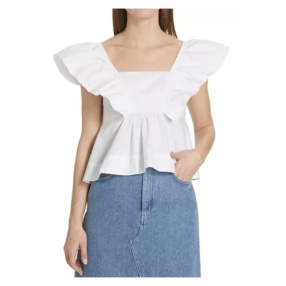 Ganni White Ruffle Sleeve Top - Picture 3 of 15